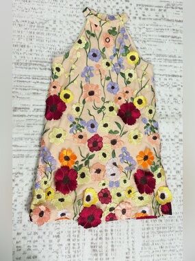 GB girls Embroidered Halter Dress - Pink with Multicolor Floral Accents